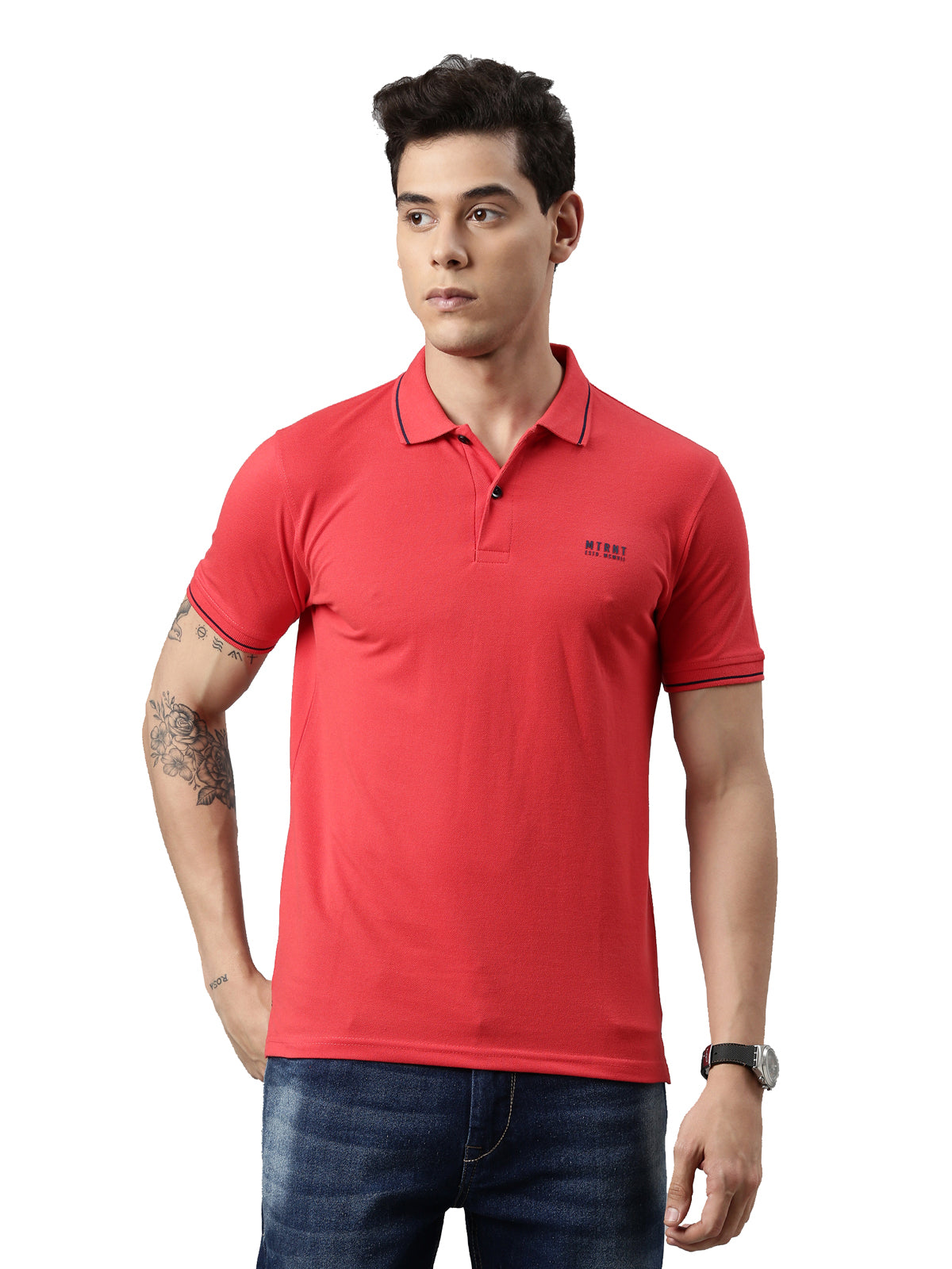 Men Solid Polo Collar Red T-shirt