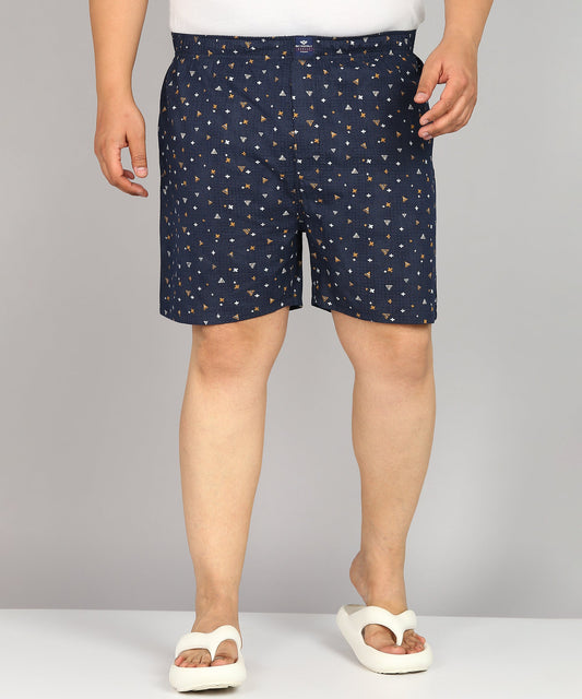 Men Plus Size Navy Blue and Yellow Printed Boxer