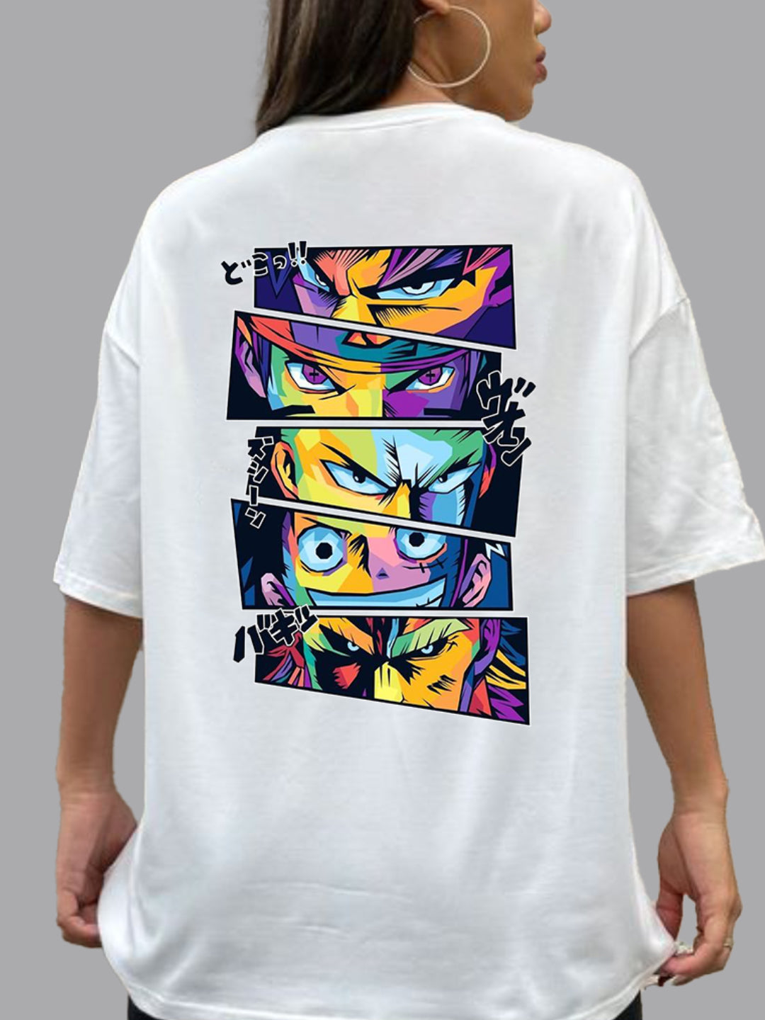 Broon Women Printed Oversize Round Neck White T-Shirt