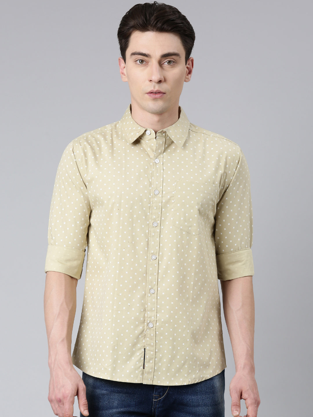 Beige printed Pure Cotton Full Sleeve Shirt