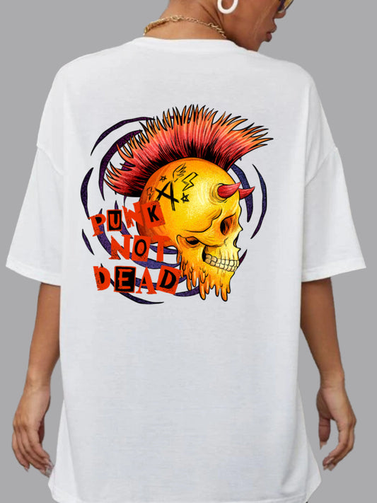 Broon Women Printed Oversize Round Neck White T-Shirt