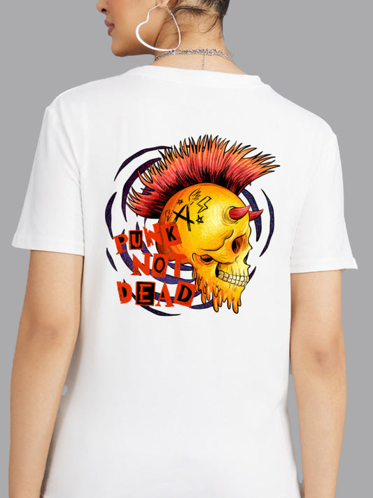 Broon Women Printed Round Neck White T-Shirt