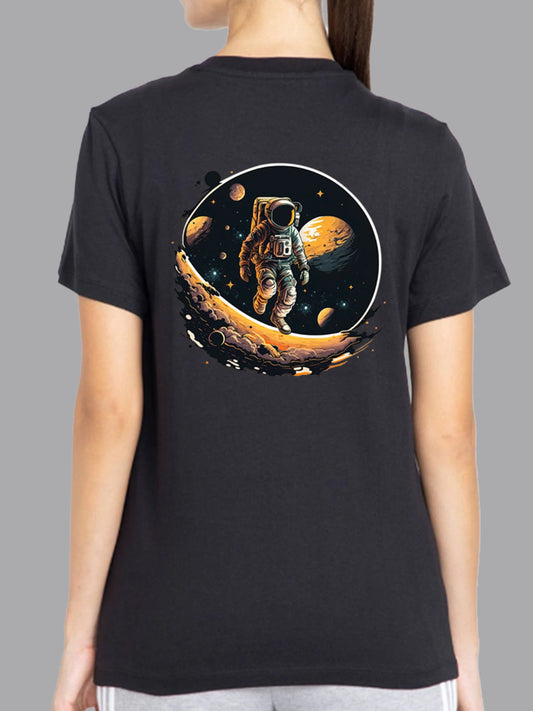 Broon Women Printed Round Neck Black T-Shirt