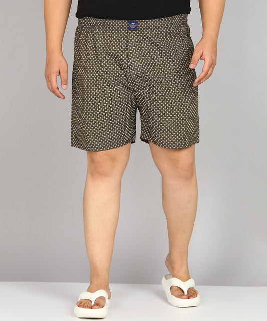 Men Plus Size Dark Green Printed Boxer