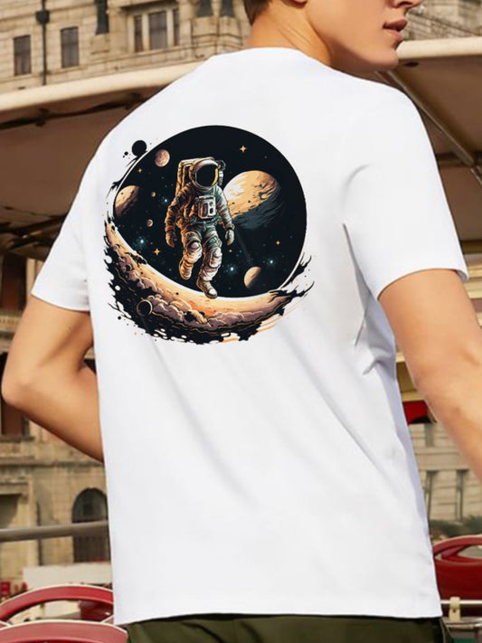 Broon Men White Printed Round Neck T-Shirt