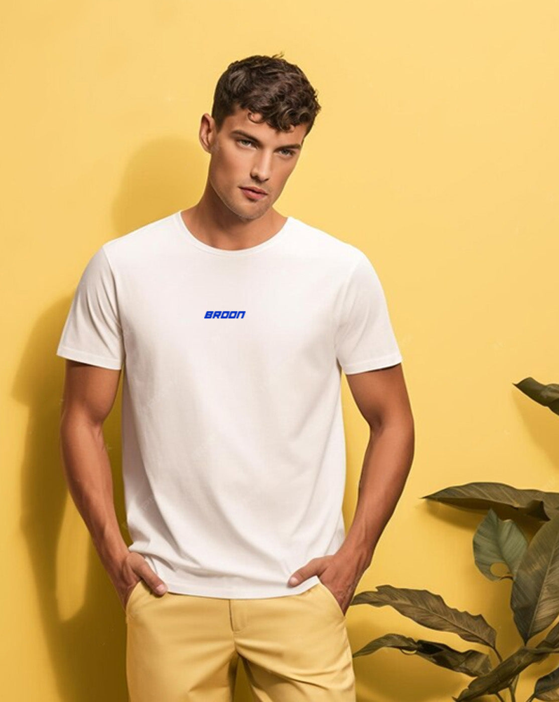 Broon Men White Printed Round Neck T-Shirt