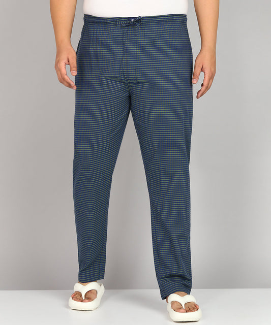 Men Plus Size Navy Blue and Green Checked Pyjama