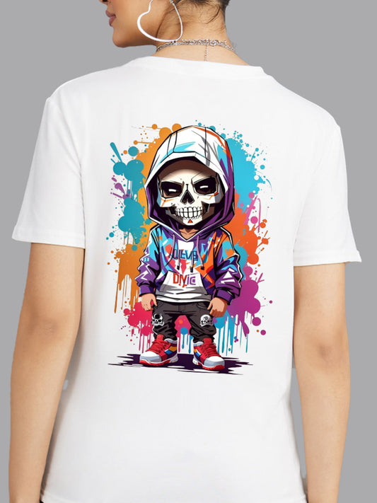 Broon Women Printed Round Neck White T-Shirt