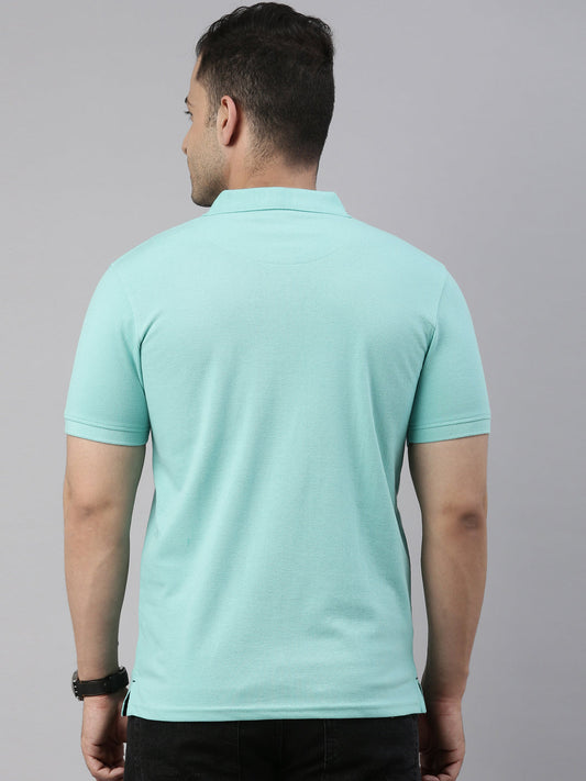 Men Light Green Solid Polo Collar T-shirt