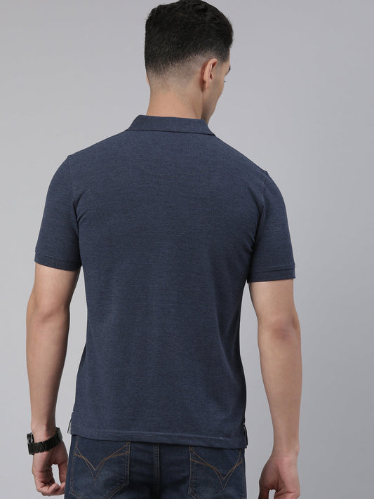 Men Denim Solid Polo Collar T-shirt
