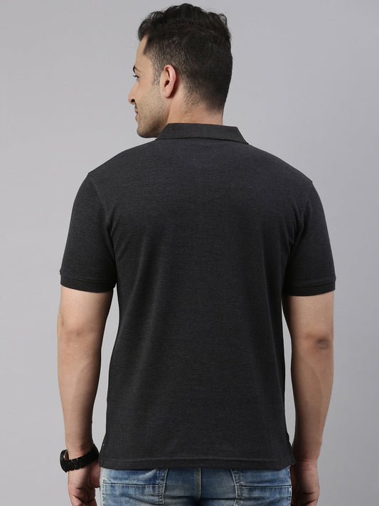 Men Black Solid Polo Collar T-shirt