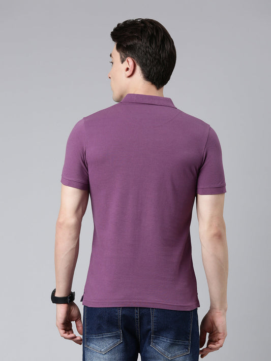 Men Purple Solid Polo Collar T-shirt
