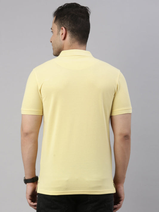 Men Yellow Solid Polo Collar T-shirt