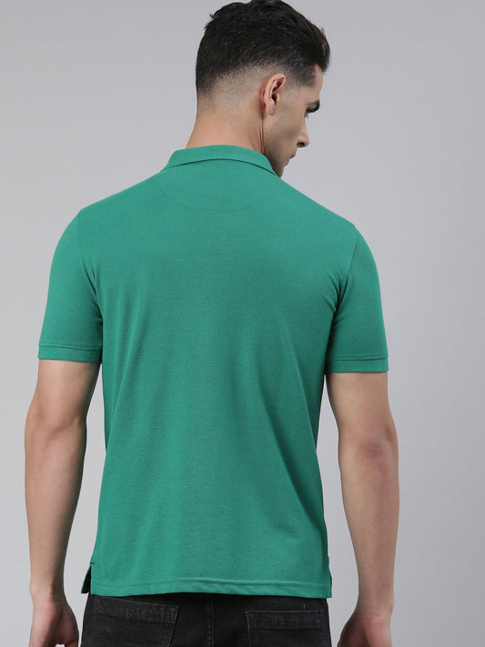 Men Green Solid Polo Collar T-shirt