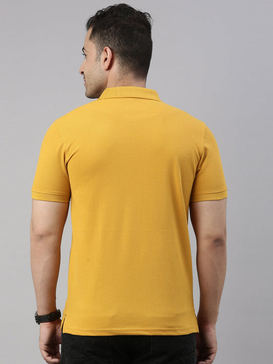 Men Mustard Solid Polo Collar T-shirt