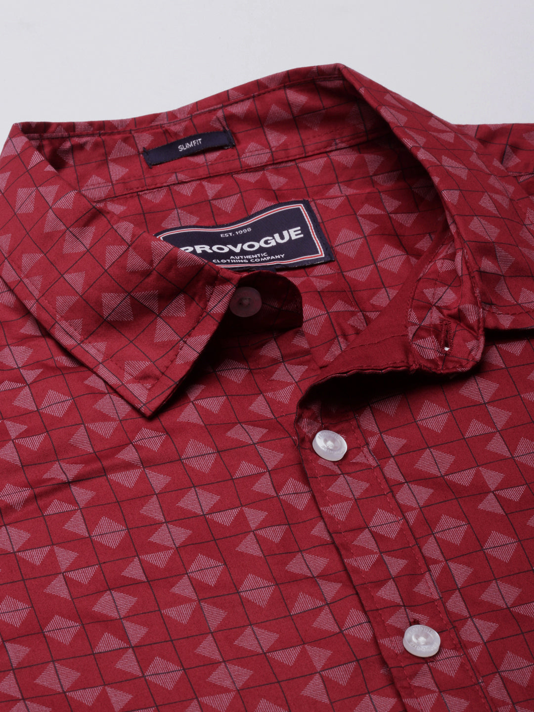 Men Maroon Printed Pure Cotton Full Sleeve Casual Shirt