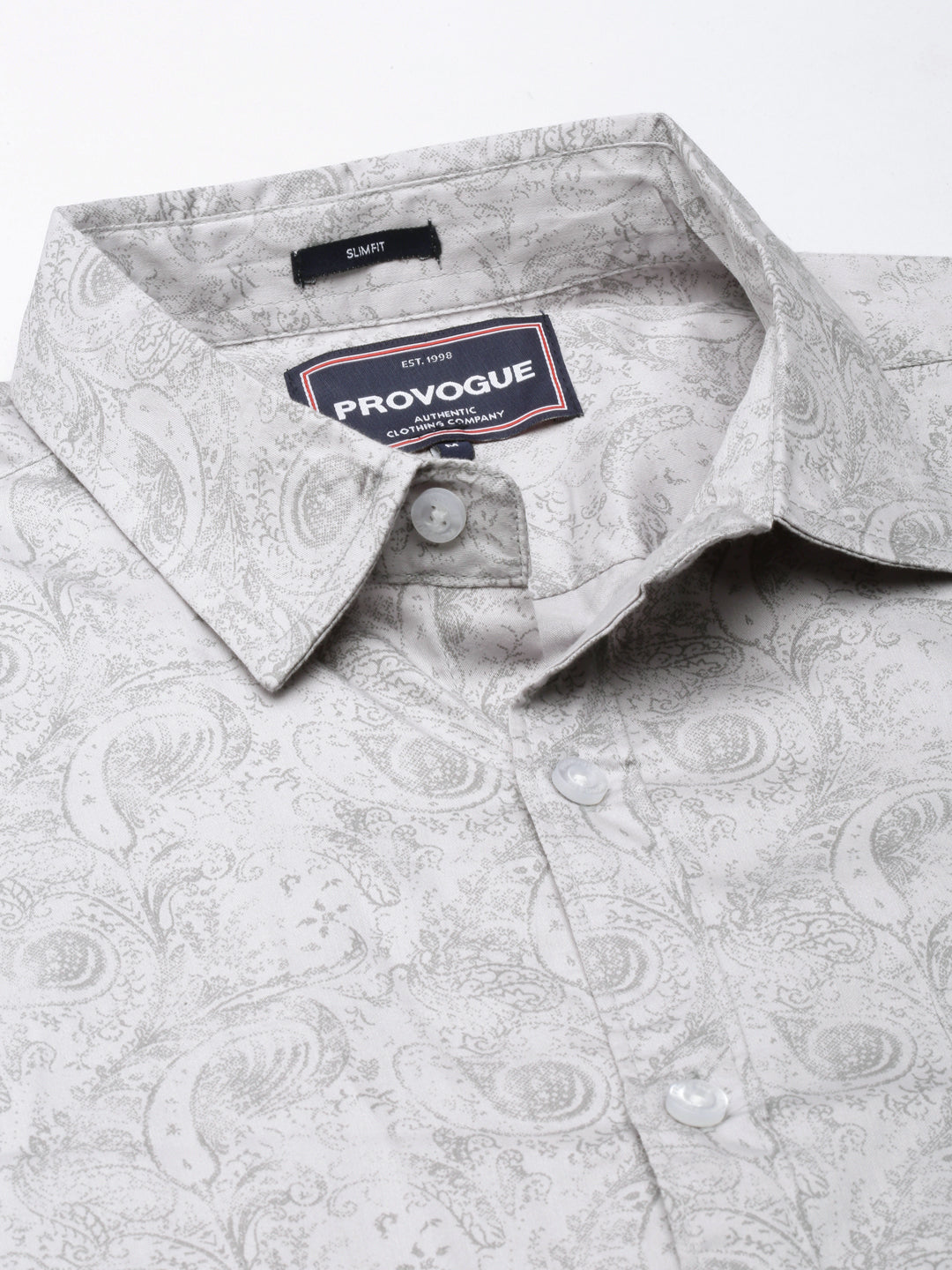 Men Light Grey Printed Pure Cotton Full Sleeve Casual Shirt
