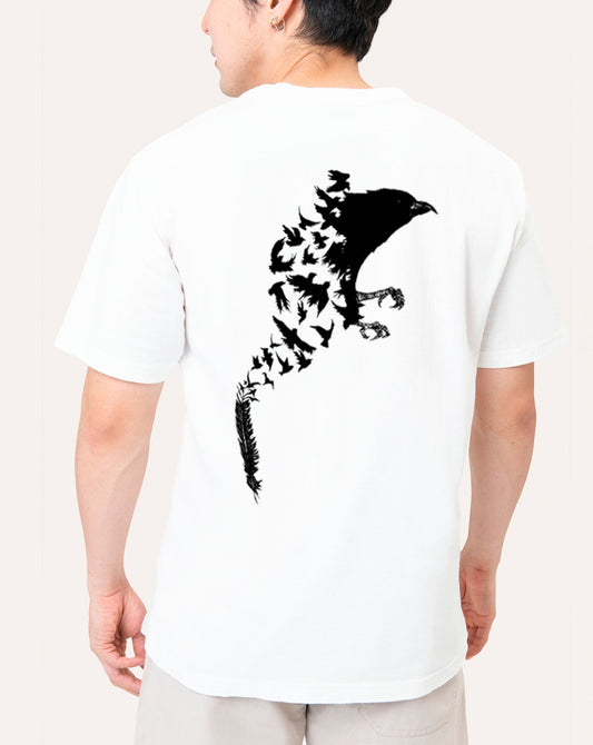 Broon Men White Printed Round Neck T-Shirt