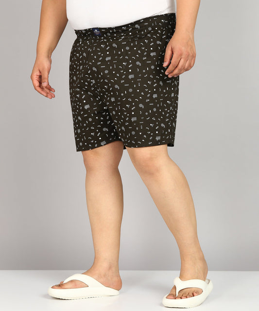 Men Plus Size Olive Green Printed Boxer