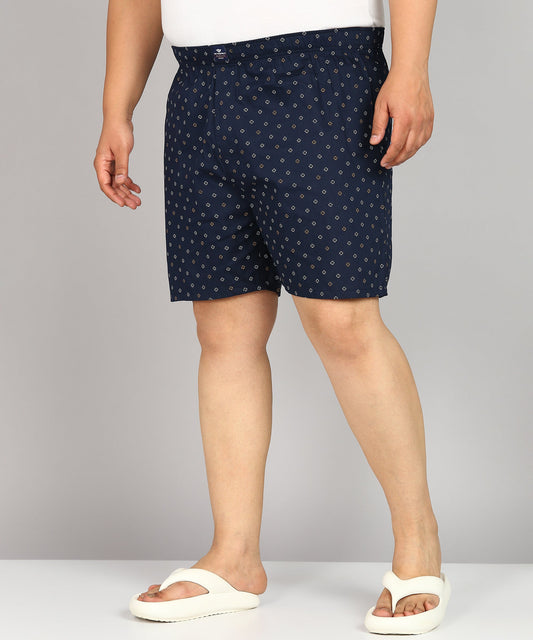 Men Plus Size Navy Blue Printed Boxer