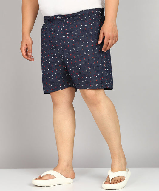 Men Plus Size Navy Blue and Red Printed Boxer