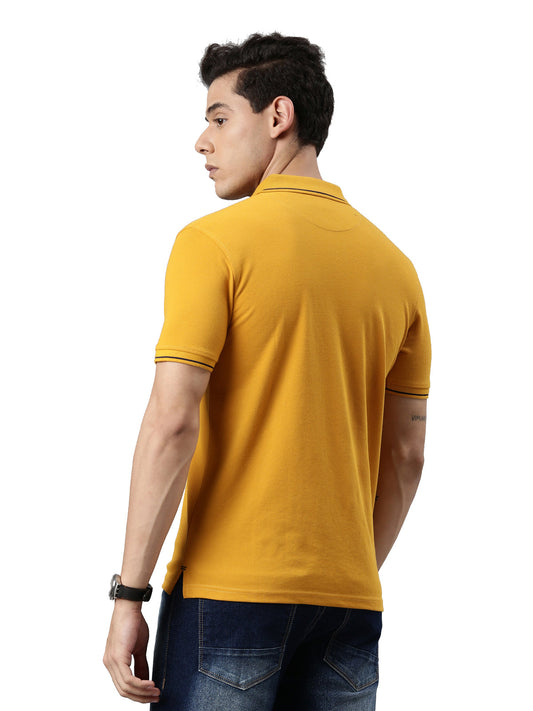 Men Solid Polo Collar Mustard T-shirt