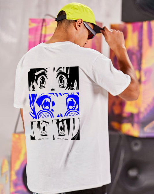 Broon Men White Printed Oversize Round Neck T-Shirt