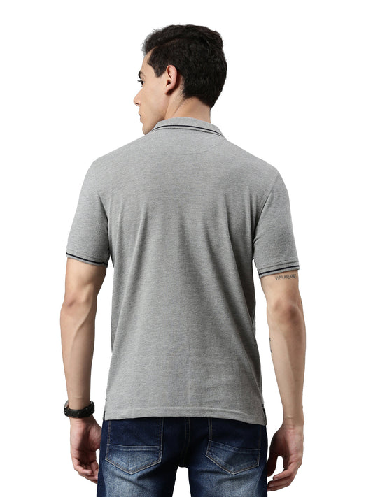 Men Solid Polo Collar Grey Melange T-shirt