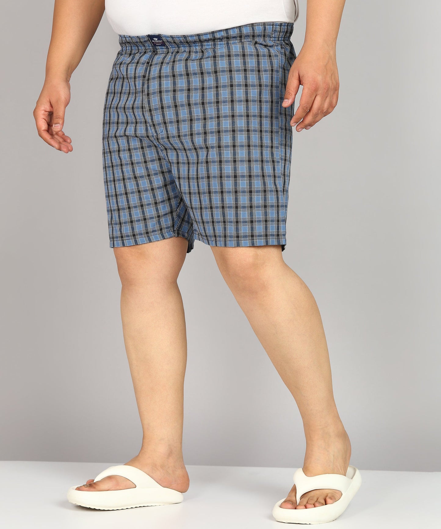 Men Plus Size Blue and Black Checked Boxer
