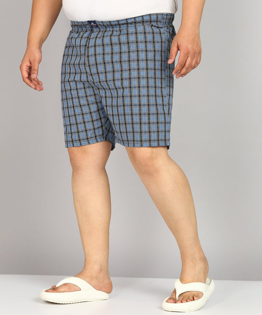 Men Plus Size Blue and Black Checked Boxer