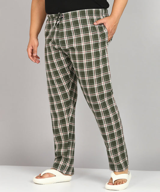 Men Plus Size Green and White Checked Pyjama