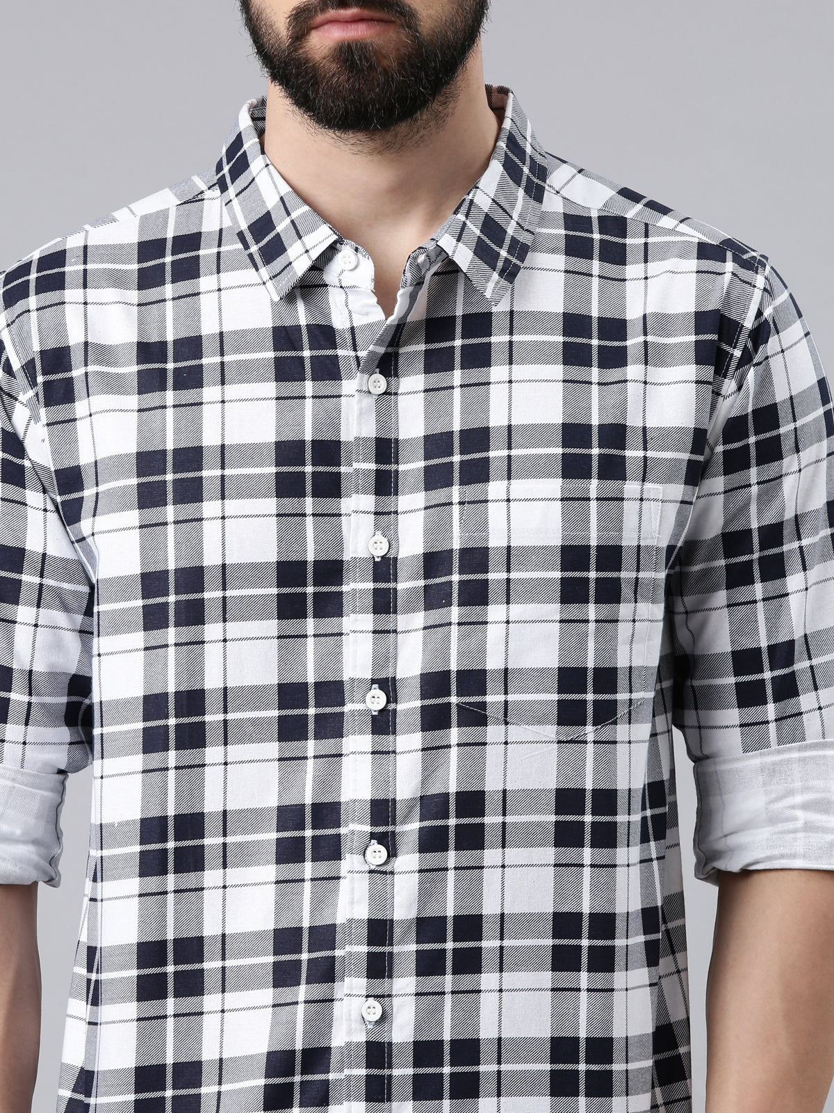 Black Checked Pure Cotton Casual Full Sleeve Shirt