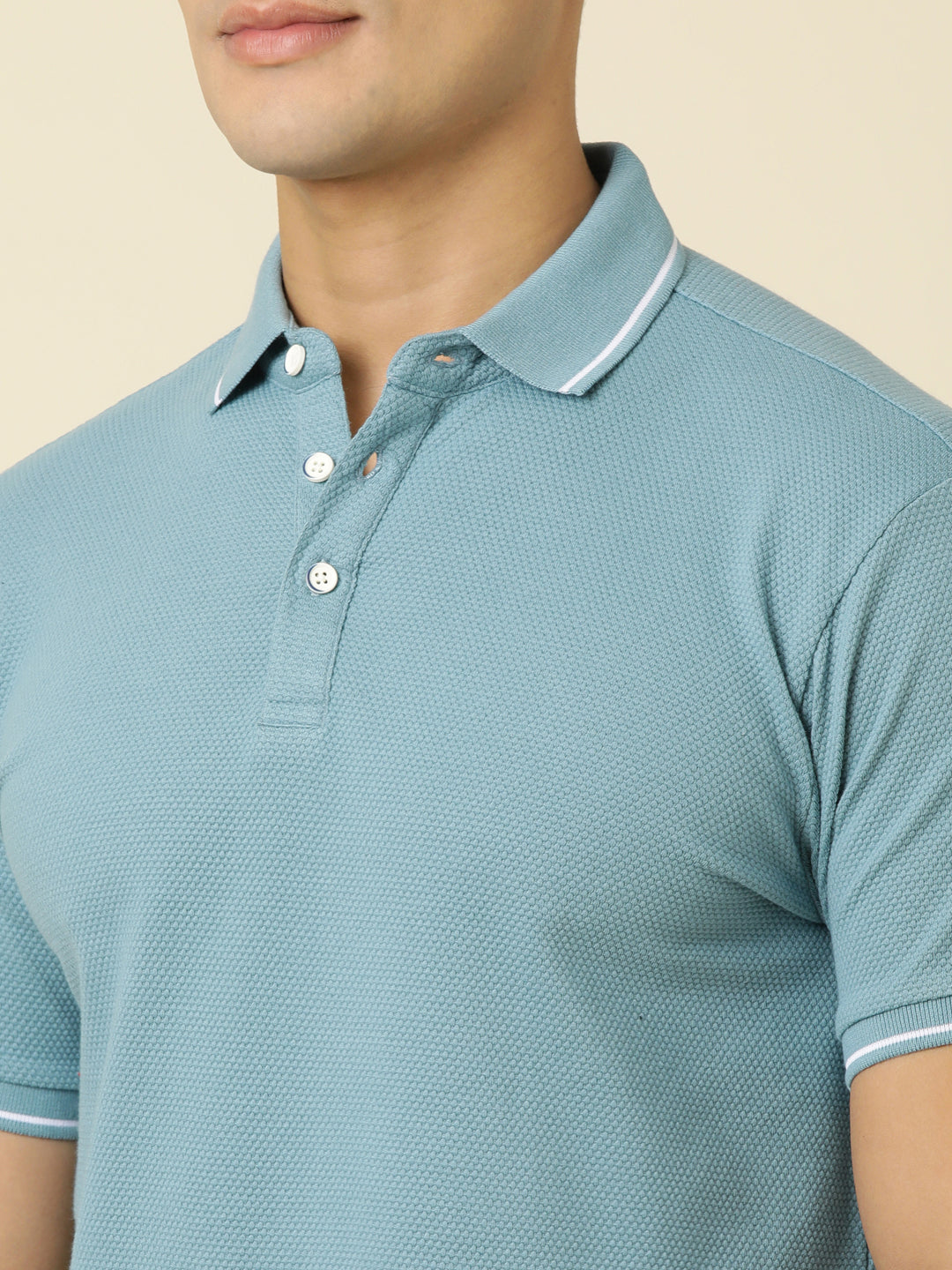 Men Solid Polo Neck Blue T-Shirt