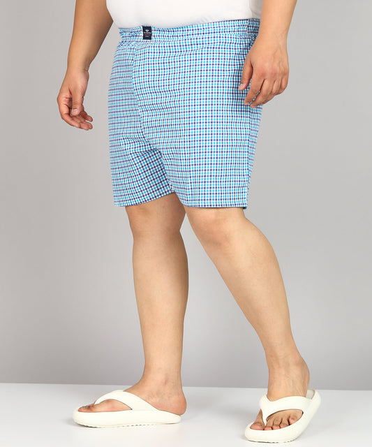 Men Plus Size Sky Blue and White Checked Boxer