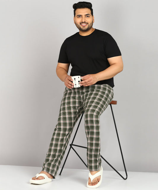 Men Plus Size Green and White Checked Pyjama