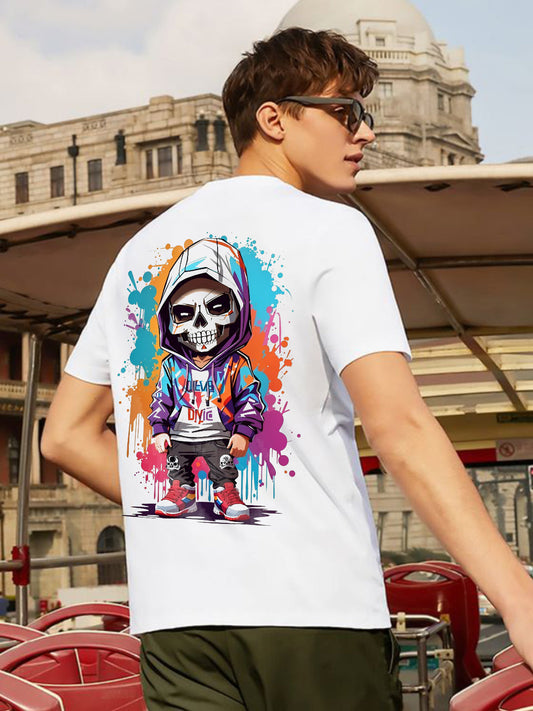 Broon Men White Printed Round Neck T-Shirt