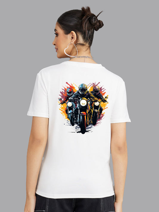 Broon Women Printed Round Neck White T-Shirt