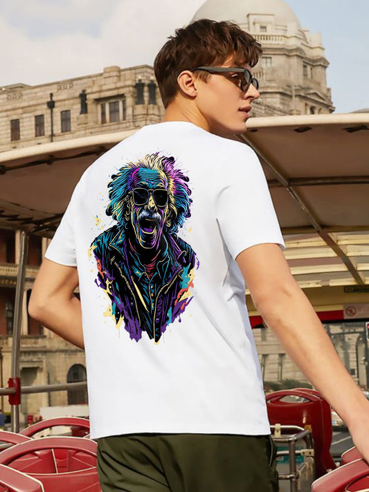 Broon Men White Printed Round Neck T-Shirt