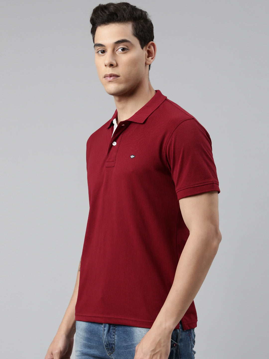 Men Maroon Solid Polo Collar T-shirt