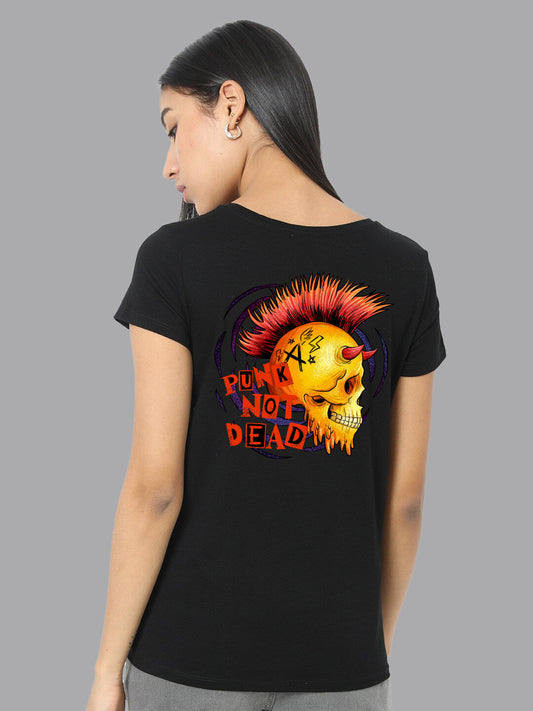 Broon Women Printed Round Neck Black T-Shirt