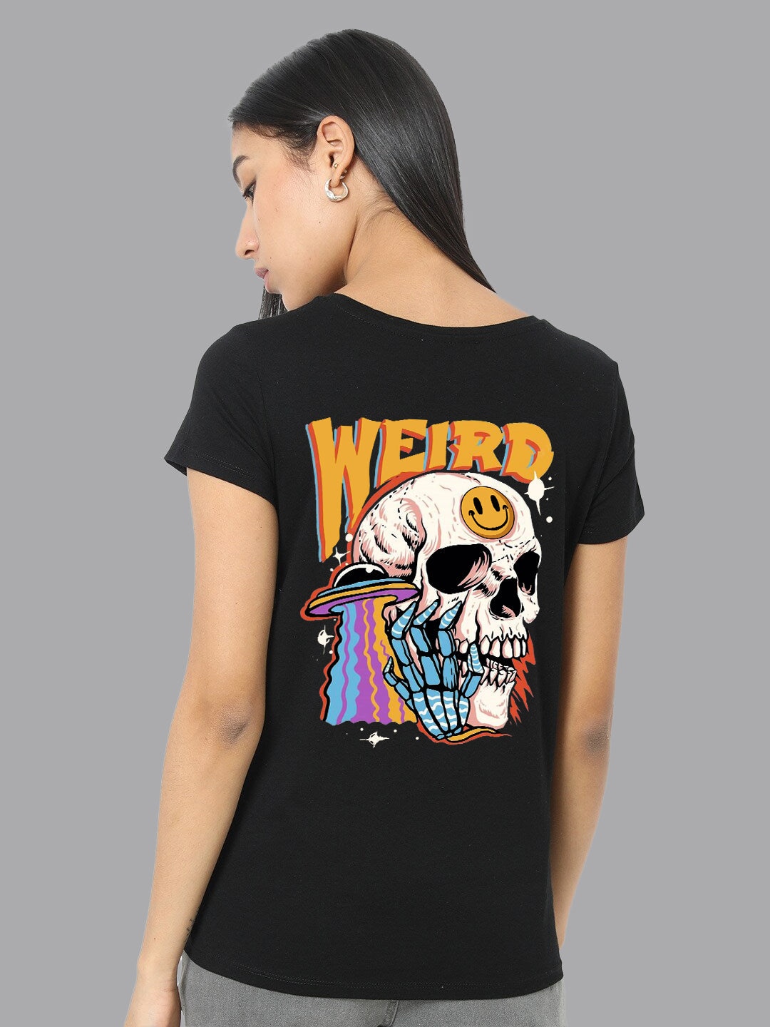 Broon Women Printed Round Neck Black T-Shirt