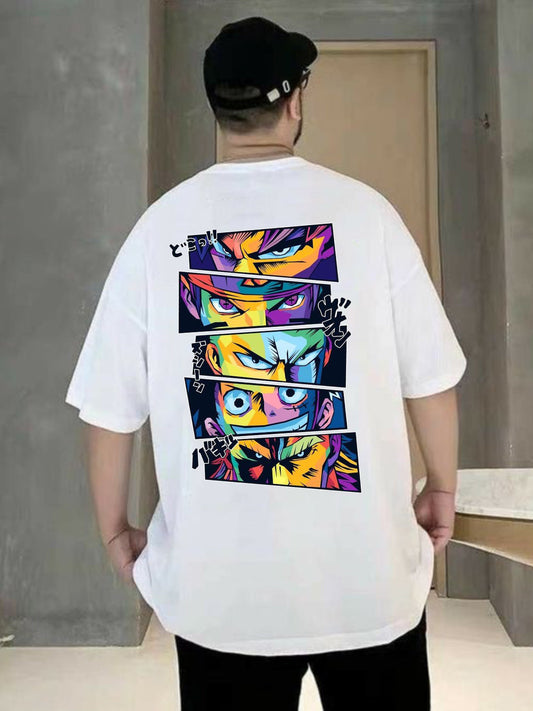 Broon Men White Printed Oversize Round Neck T-Shirt