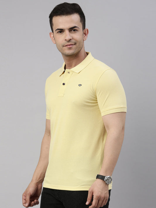 Men Yellow Solid Polo Collar T-shirt