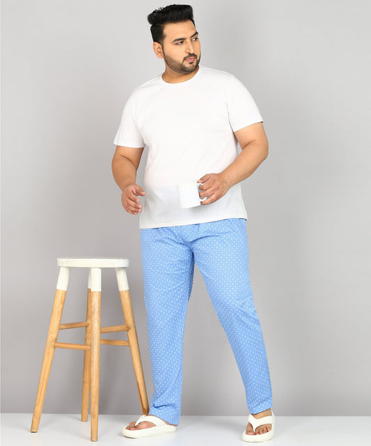 Men Plus Size Sky Blue Printed Pyjama