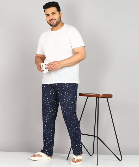 Men Plus Size Navy Printed Pyjama