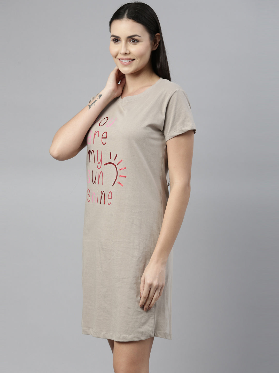 CURARE Women Printed Round Neck Brown LongTees