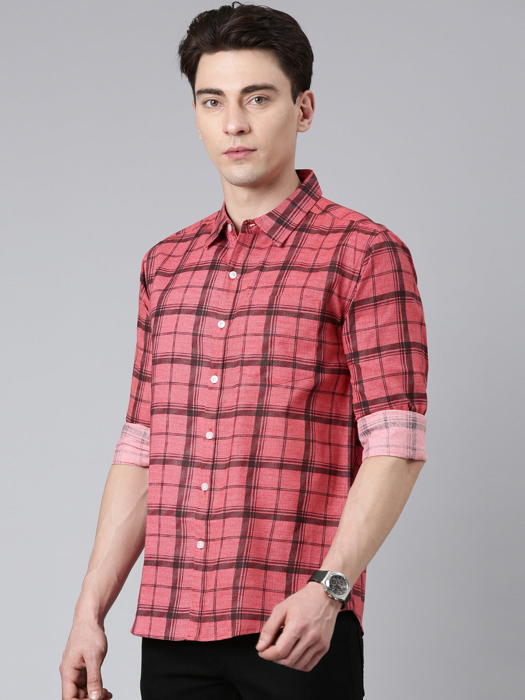 Red Checkered Pure Cotton Full Sleeve Shirt