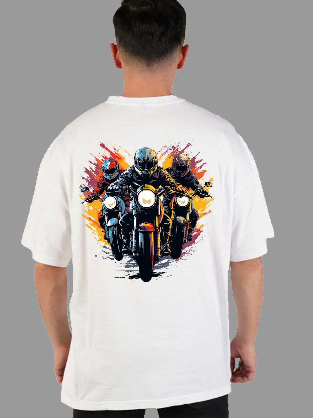 Broon Men White Printed Oversize Round Neck T-Shirt