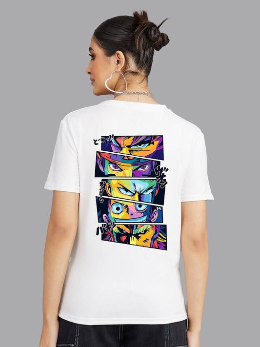 Broon Women Printed Round Neck White T-Shirt