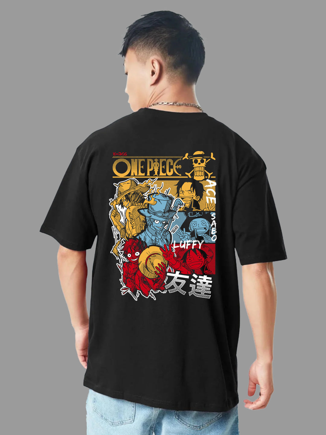 Broon Men Black Printed Oversize Round Neck T-Shirt